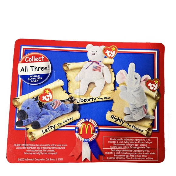 McDonalds Ty American Trio Teenie Beanie Babies: Libearty, Lefty, Righty NWT - Picture 2 of 5